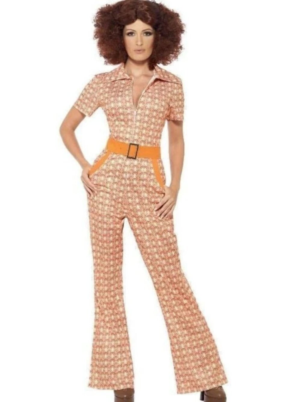 Smiffy's Retro 70's Mod Print Flared Leg Jumpsuit Disco Party Halloween Cruise